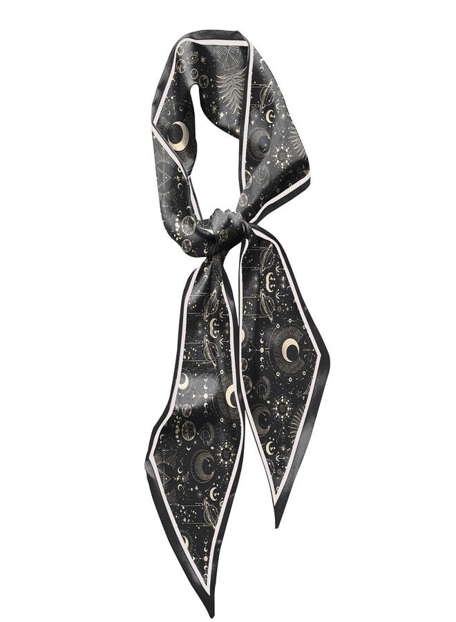 BHAHB Hair Head Scarf Silk Feeling Long Satin Neck Scarves for Handbag Cute Aesthetic Decoration Women Girls 59 * 6.7''-Moon Star - Image 1